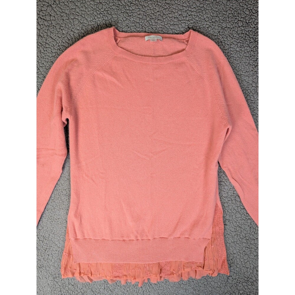 Garnet Hill Women's Sweater Long Sleeve Cashmere Large Peach Salmon Lace Boho